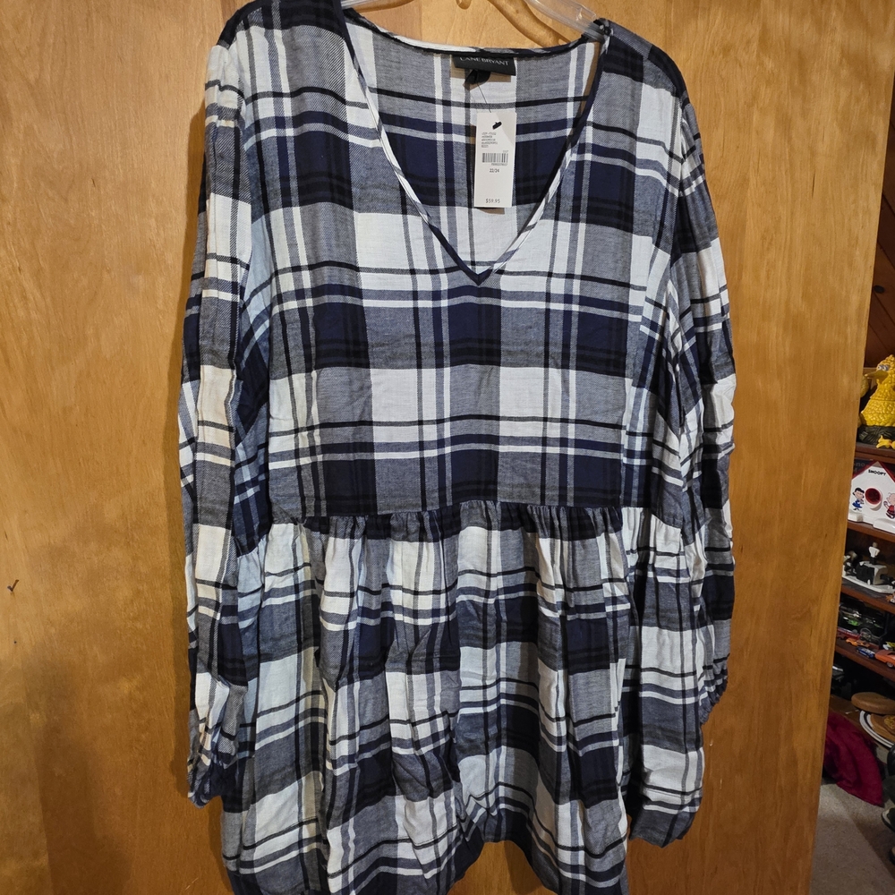 Lane Bryant Navy and White Plaid Tunic